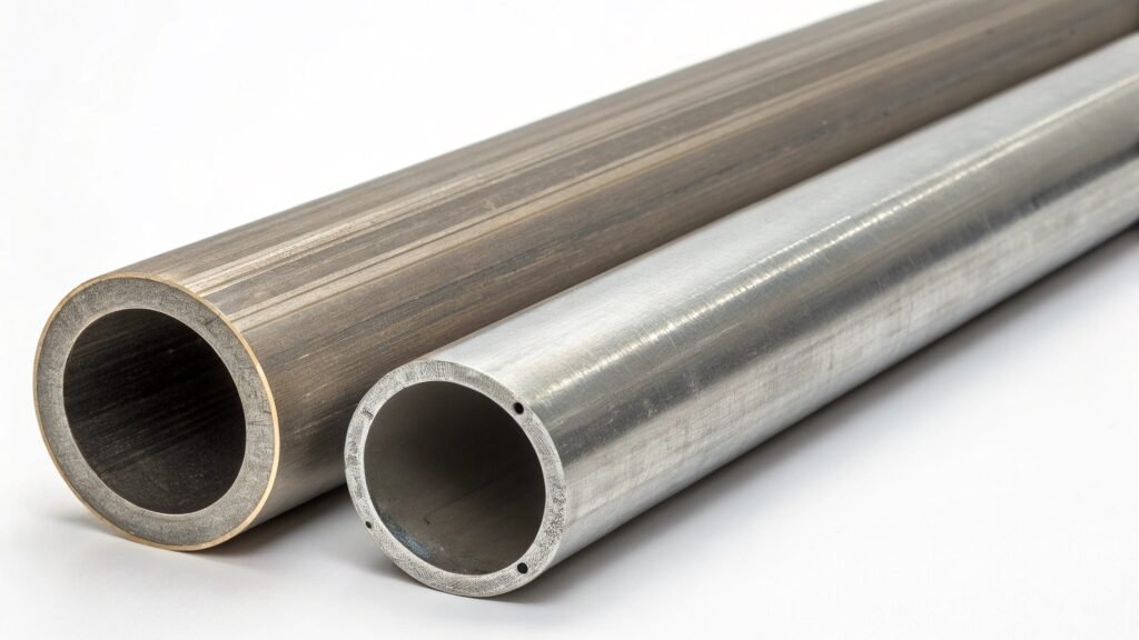 alt text: Engineer examining calculations and specifications for an aluminum tube structure